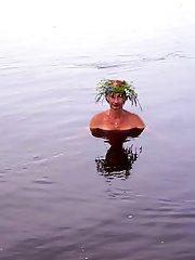 With a garland made of water