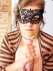 Thirsty mature mom with big breasts sucks and swallows cum